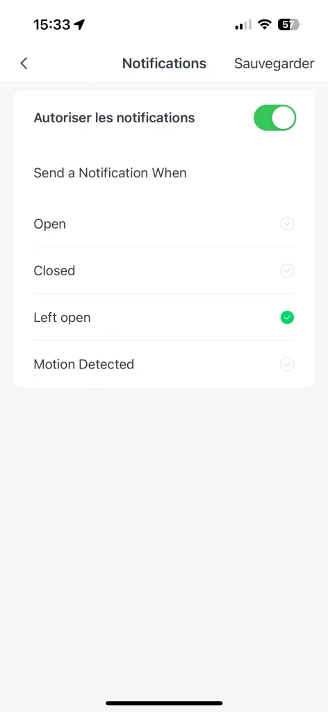 Les notifications disponibles dans l'application SwitchBot