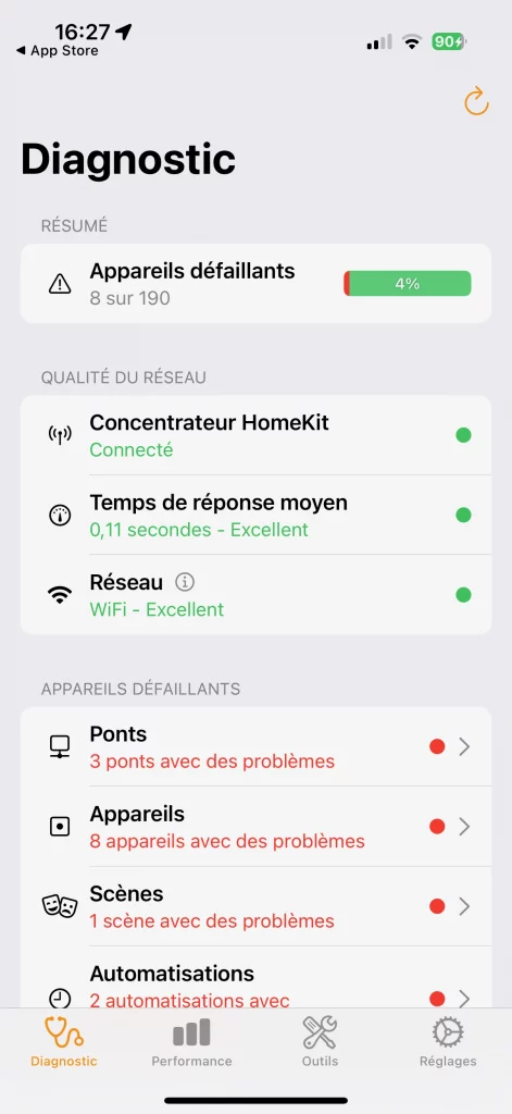 Diagnostic des accessoires HomeKit