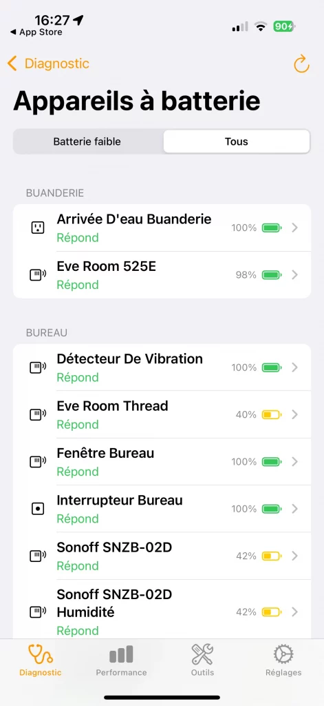 Les niveaux de batteries sont regroupés en un seul endroit