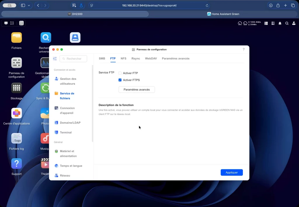 Activation du service FTPS