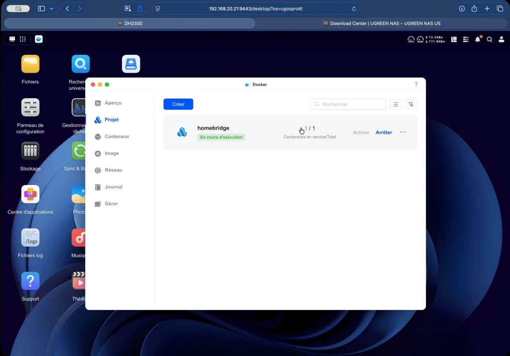 Le conteneur Homebridge est opérationnel