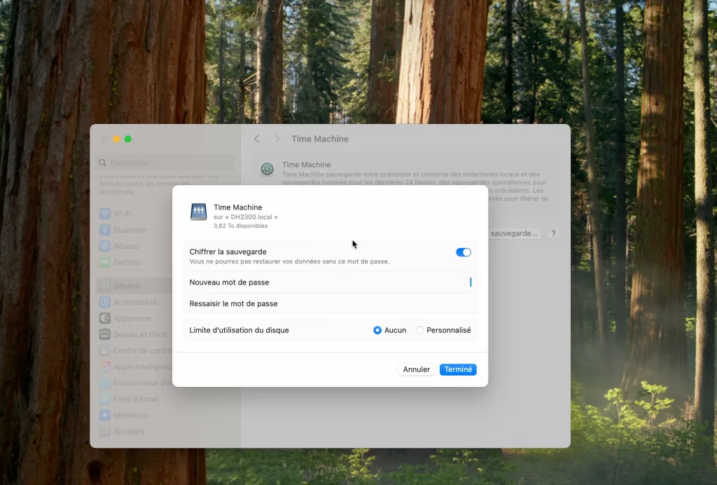 Configuration de Time Machine sur le Mac