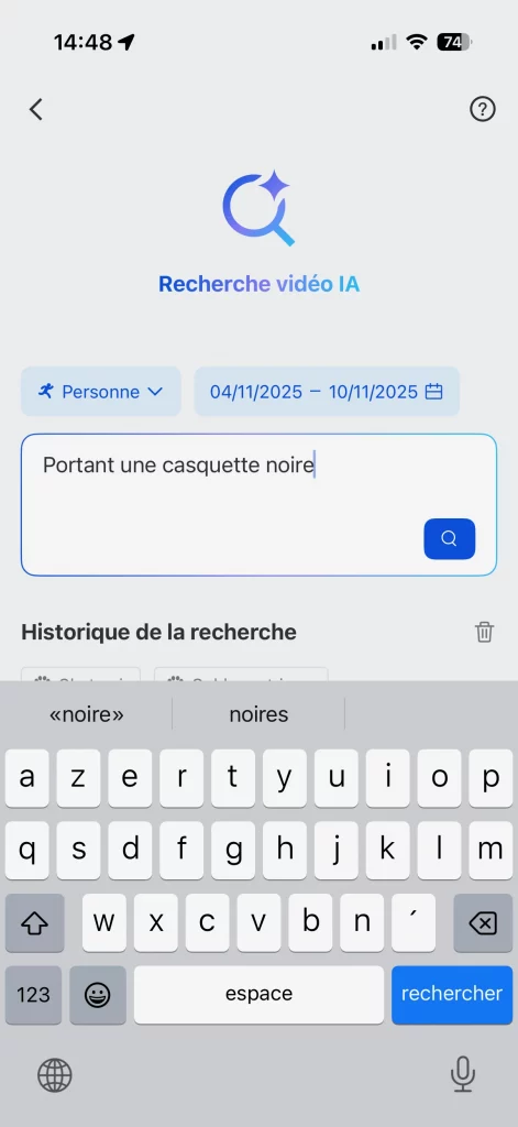 Recherche dans les enregistrement de la caméra Reolink Elite Floodlight Wifi à l'aide de l'IA