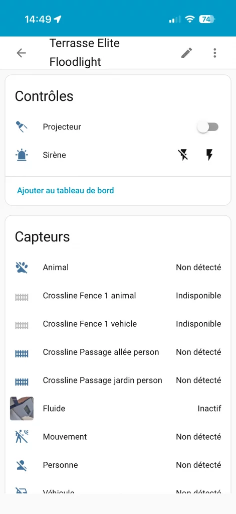 Les contrôles et capteurs de la caméra Reolink disponibles dans Home Assistant