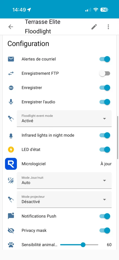 De nombreux paramètres de la caméra Reolink sont accessibles depuis Home Assistant