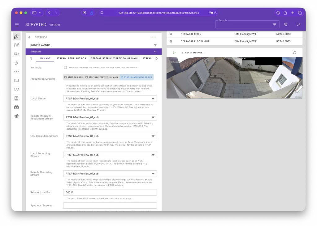 Il faudra penser à modifier les flux dans les réglages Streams