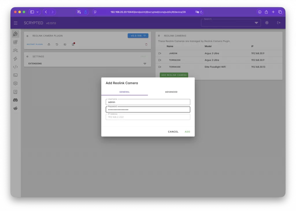 Le plugin Reolink permet d'ajouter l'Elite Floodlight à Scrypted puis à HomeKit