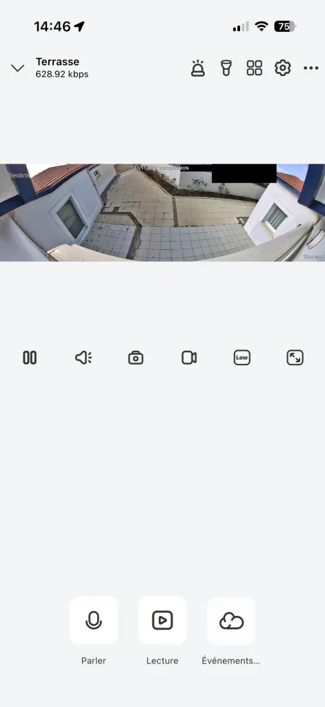 L'écran principal de la caméra dans l'app Reolink