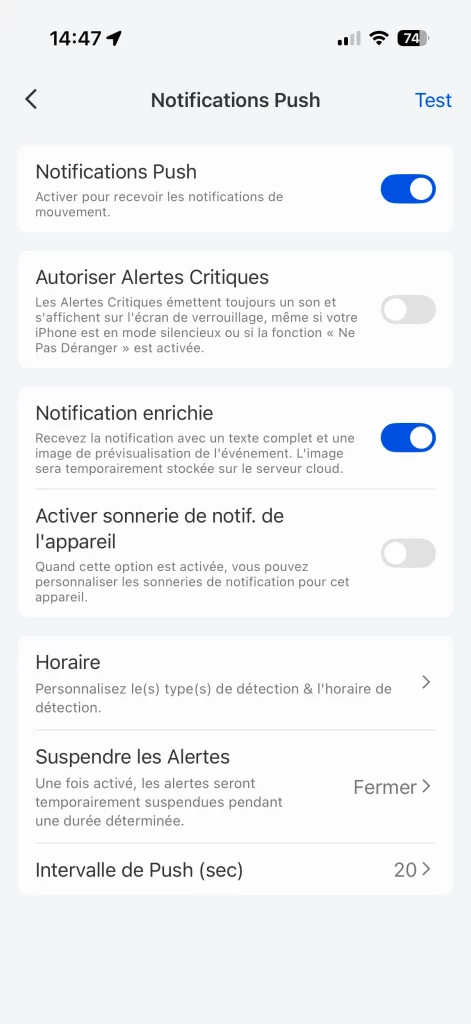 Dans les notifications, on. peut également activer les alertes critiques