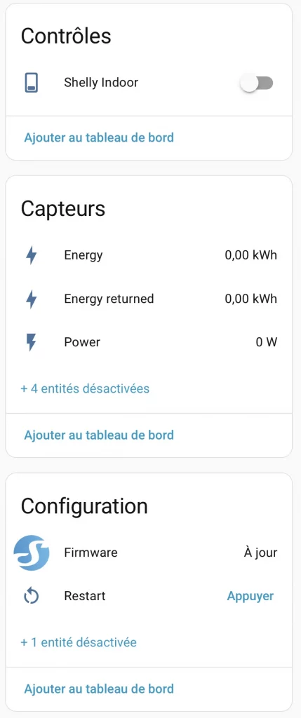 Quelques réglages des prises Shelly dans Home Assistant