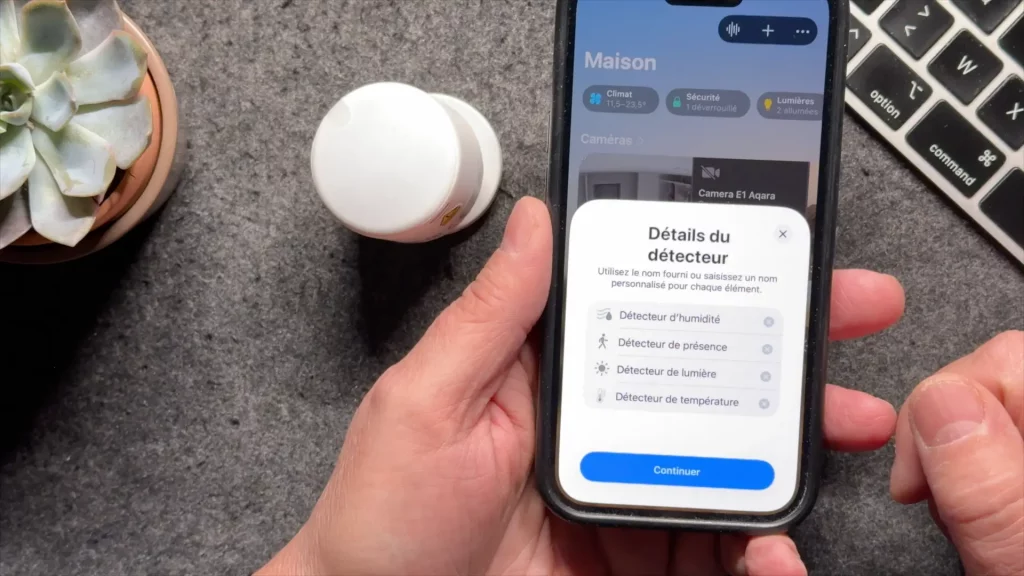 Dans HomeKit, 4 détecteurs du FP300 sont proposés : présence, lumière, température et humidité