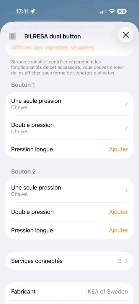 HomeKit : 2 boutons, 3 actions