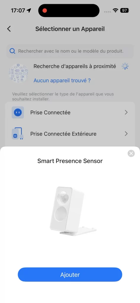 L'ajout du MS605 dans l'app Meross se fait en quelques secondes