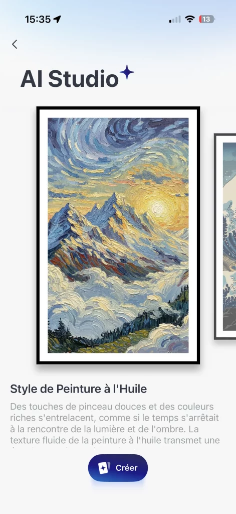 Plusieurs styles sont proposés par l'IA pour modifier vos photos