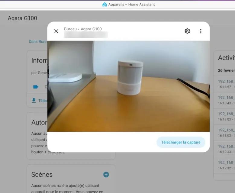 Grâce à RTSP la caméra Aqara G100 est disponible dans Home Assistant