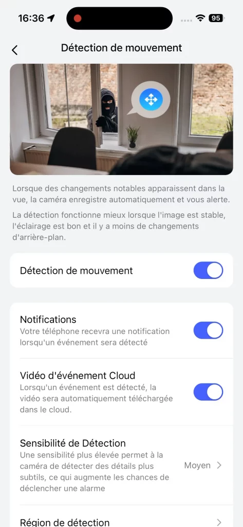 Ouf, la détection de mouvement ne nécessite pas d'abonnement...