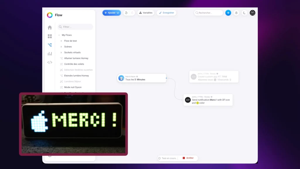 L'utilisation d'AWTRIX dans les flows de Homey Pro est très intuitive