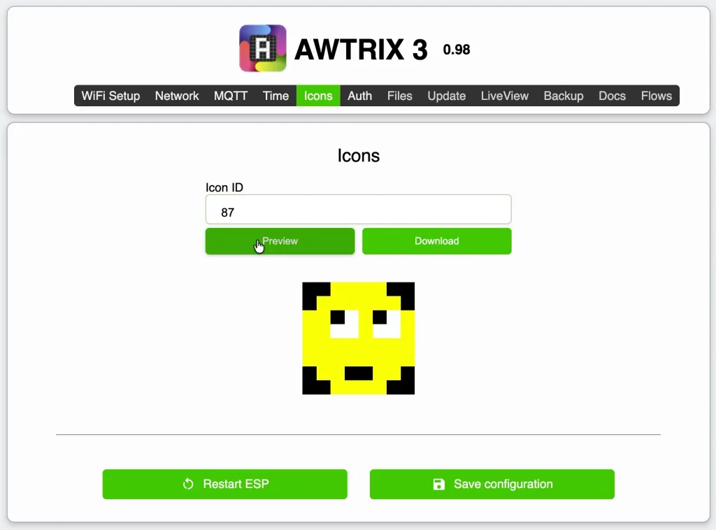 Téléchargement d'une icône depuis le site lametric.com/icons