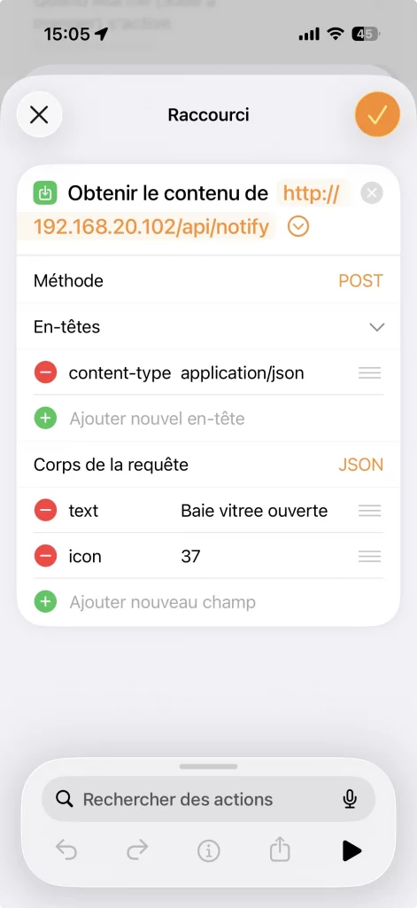 Création d'une automatisation HomeKit basée sur un raccourci