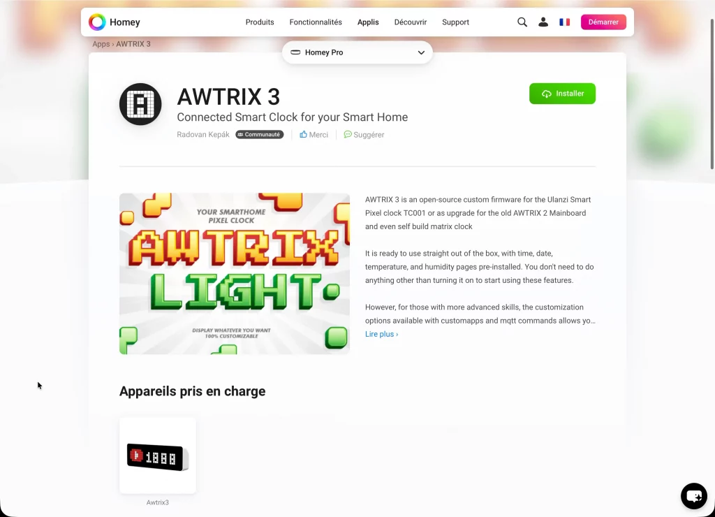 Pour Homey Pro, il existe une app AWTRIX !