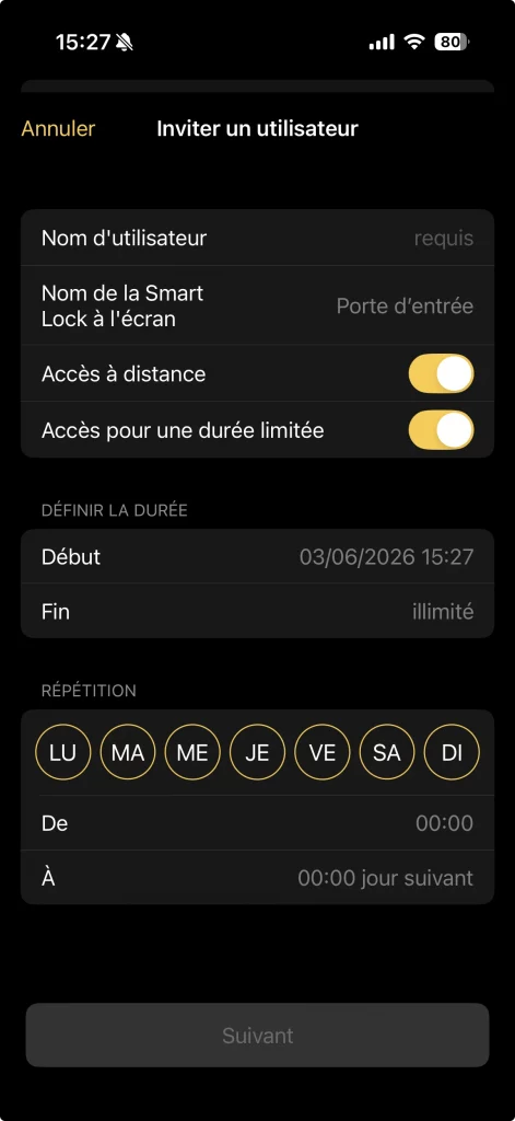 On peut inviter des utilisateur à accéder à la Nuki Smart Lock Ultra