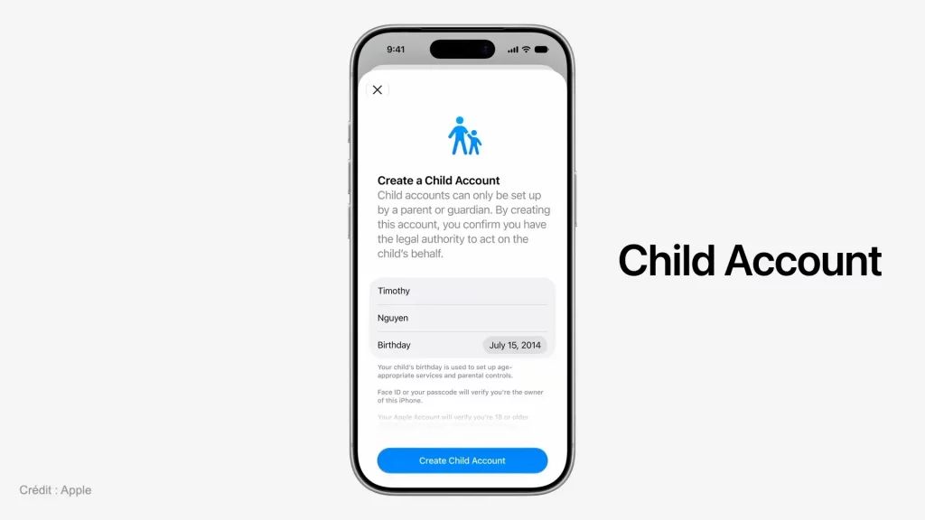 Le compte enfant va vous aider à surveiller l'activité de vos enfants (Crédit : Apple)