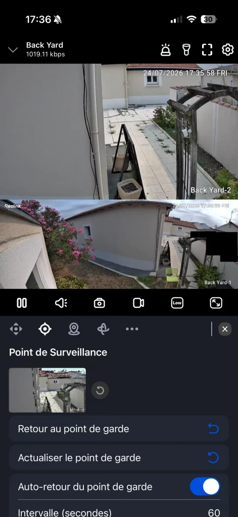 Le point de surveillance permet de remettre la caméra de suivi sur un point particulier