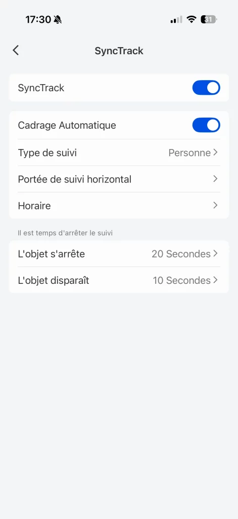 Les réglages de la fonction SyncTrack