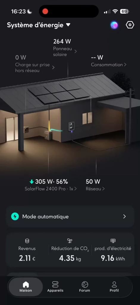 L'application Zendure permet de suivre son système d'énergie