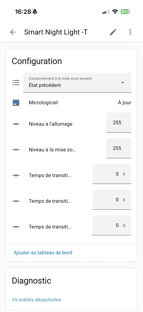 Les version Matter dans Home Assistant ont des options complémentaires