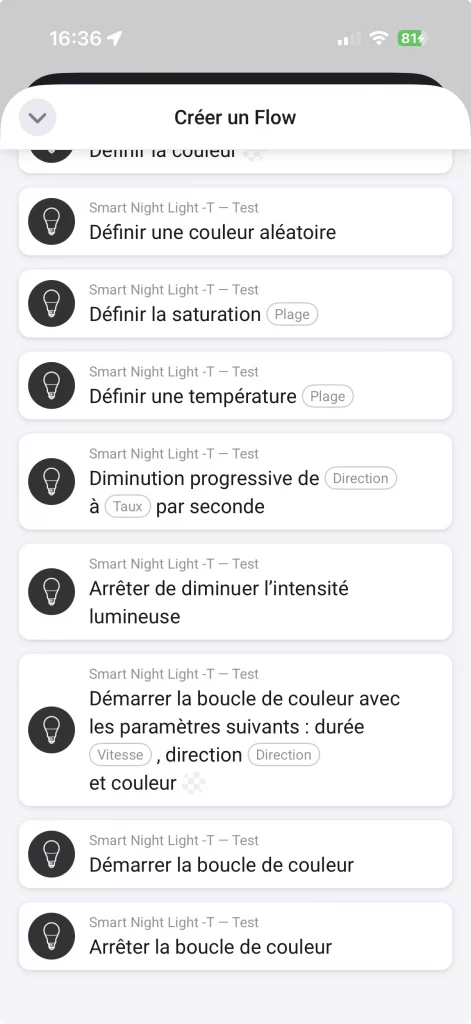 Via Matter, il y a de nombreuses possibilité pour les optimisations de la veilleuse dans Homey Pro