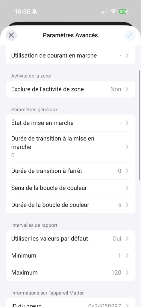 Quelques uns des paramètres avancés sur Homey Pro